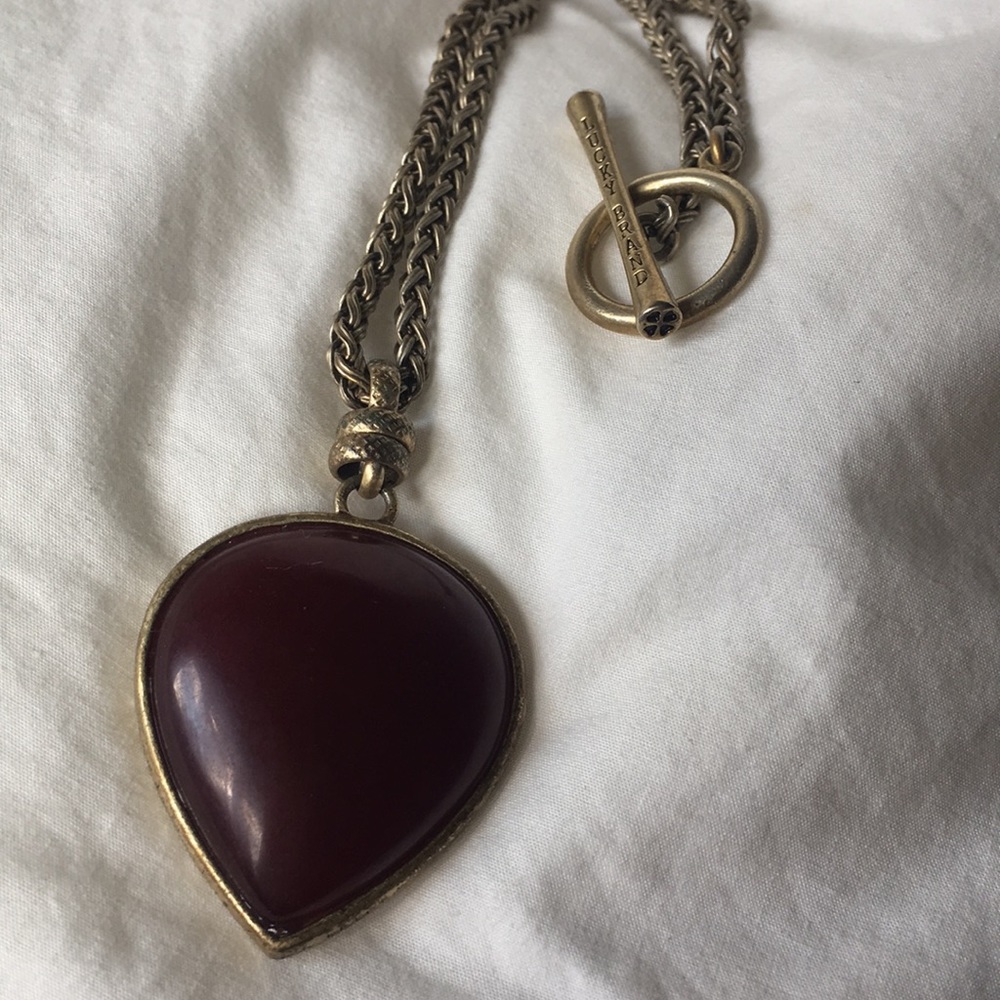 Lucky Brand brass and dark red stone necklace